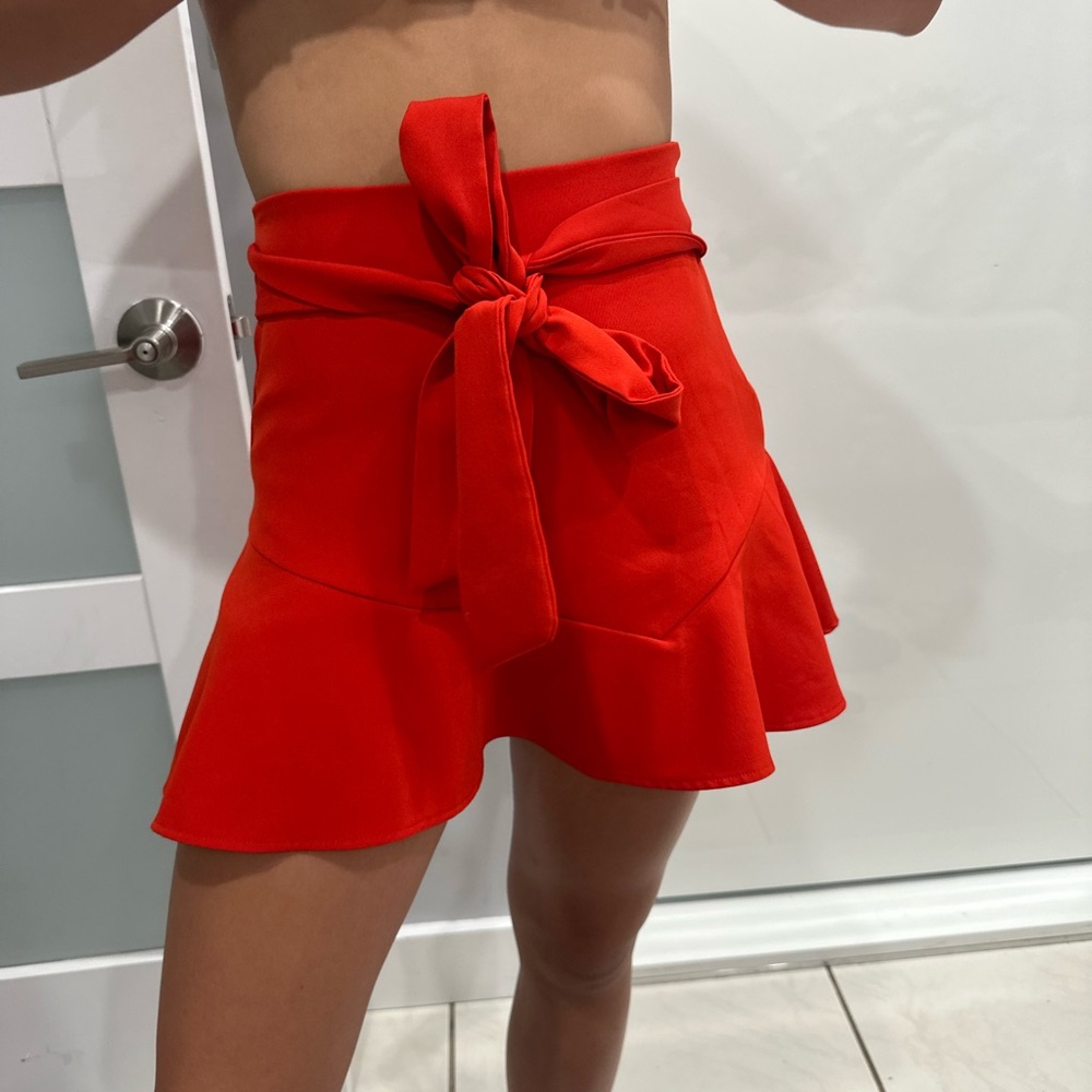 red zara skirt with bow